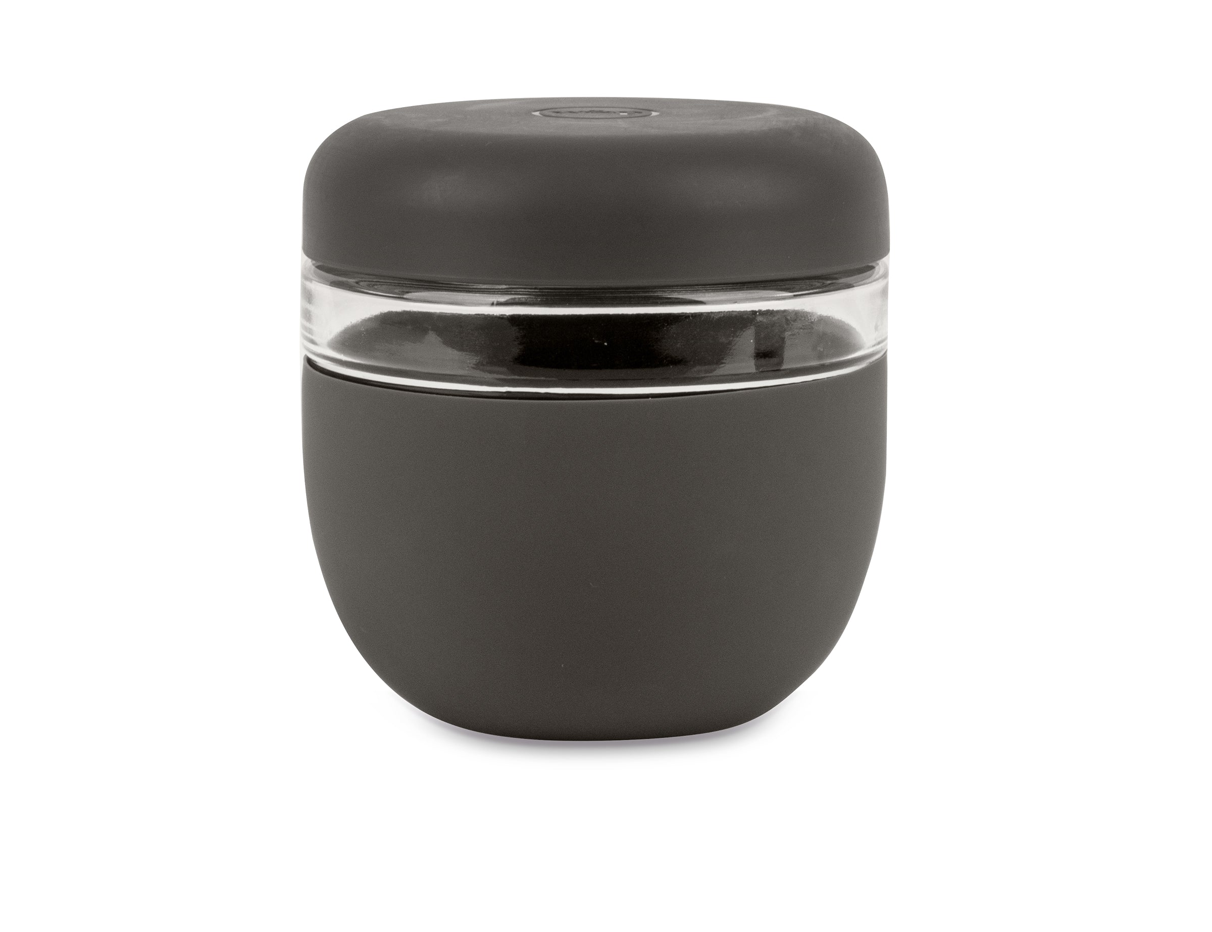 W&P Seal Tight Bowl 24 oz in Charcoal, a glass bowl with a dark gray silicone sleeve and lid