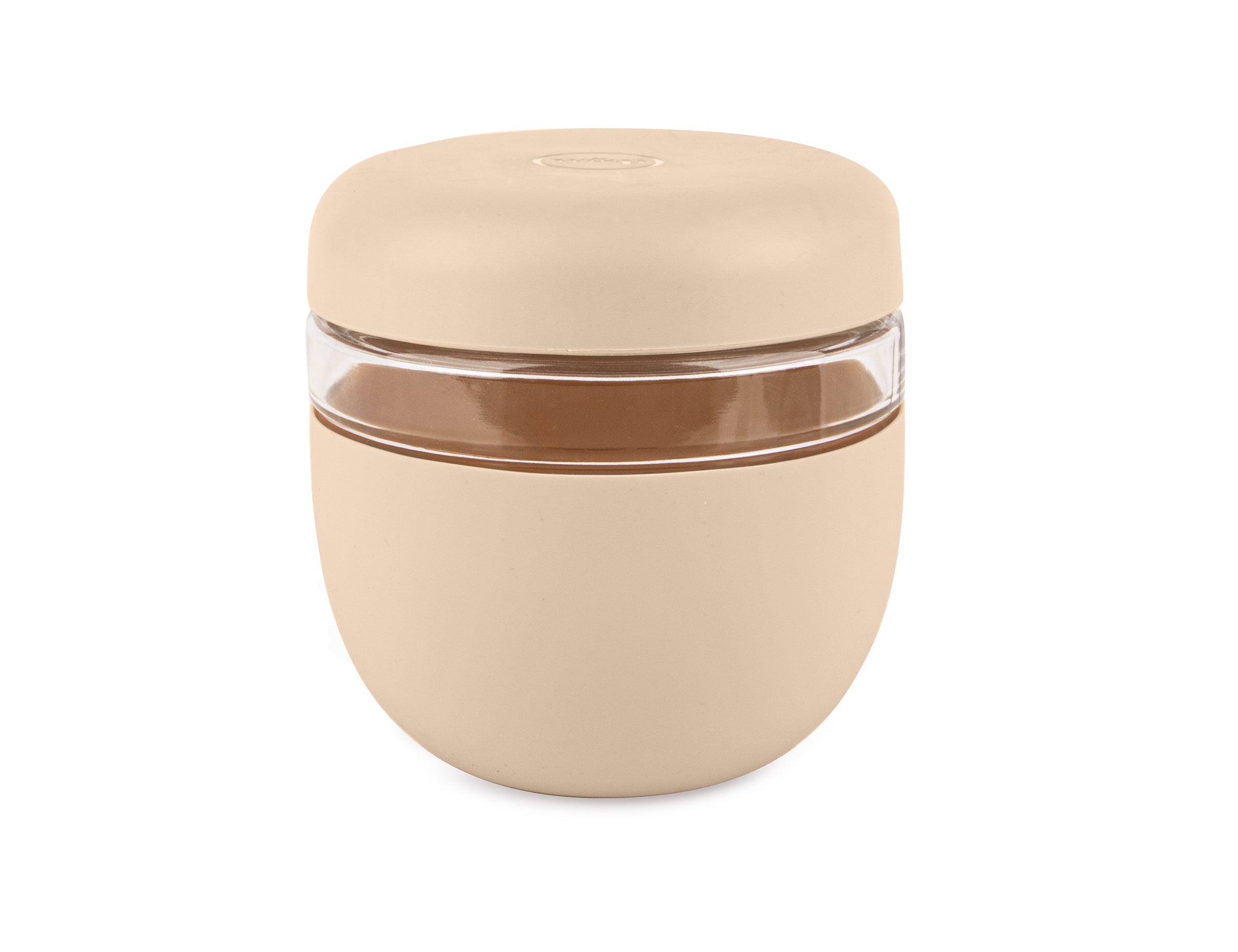 W&P Seal Tight Bowl 24 oz in Oat, a glass bowl with a tan silicone sleeve and lid