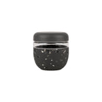 W&P Seal Tight Bowl 24 oz in Terrazzo Charcoal, a glass bowl with a black speckled silicone sleeve and lid