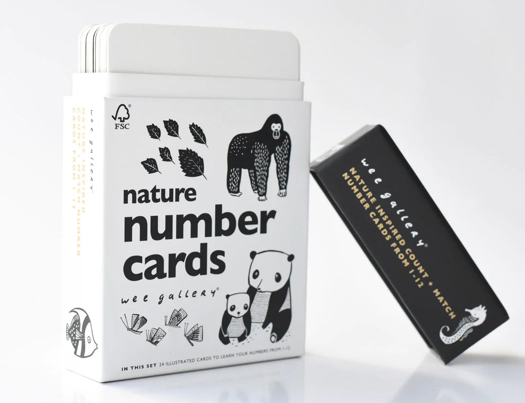 Wee Gallery Nature Number Cards in a white box with black and white animal illustrations