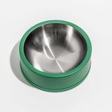 Wild One Dog Bowl, third view, spruce green dog bowl with a stainless steel insert