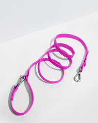 Wild One Dog Leash, orchid pink leash coiled with silver snap hooks