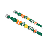 Two green Wild One collars decorated with all five Groovy Flair Charms