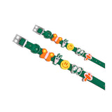 Two green Wild One collars decorated with all five Groovy Flair Charms