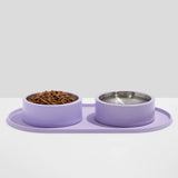 Wild One Placemat for Dogs, lilac silicone placemat with two lilac dog bowls