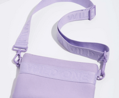 Wild One Treat Pouch, lilac recycled knit treat pouch with an adjustable Wild One strap